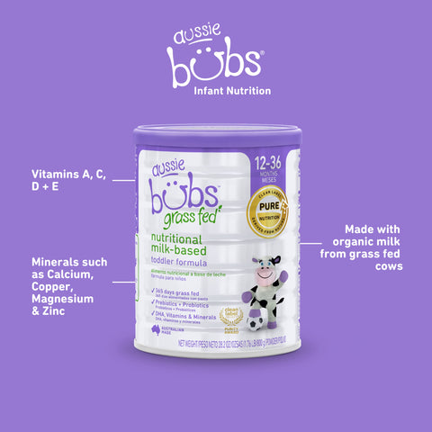 Aussie Bubs Grass Fed Nutritional Milk-Based Toddler Formula, For Kids 12-36 months, Made with Non-GMO Organic Milk, 28.2 oz (pack of 1)