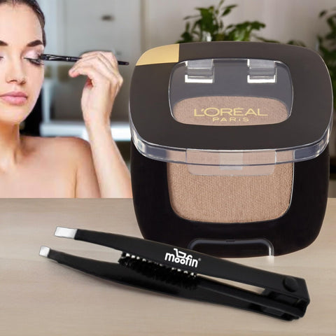 moofin Bundle of Double Sided Eyebrow Eyelash Tweezers -, and L'OrÃƒÆ’Ã†â€™Ãƒâ€ Ã¢â‚¬â„¢ÃƒÆ’Ã¢â‚¬Å¡Ãƒâ€šÃ‚Â©al Colour Riche Monos Eyeshadow, Cafe Au Lait, 0.12 oz., Pack of 6