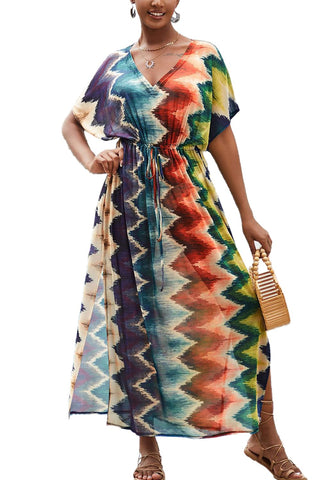 YouKD Women's Summer Boho Kaftan Plus Size Robe Beach Coverup Dress Long Kimono One Size Gown