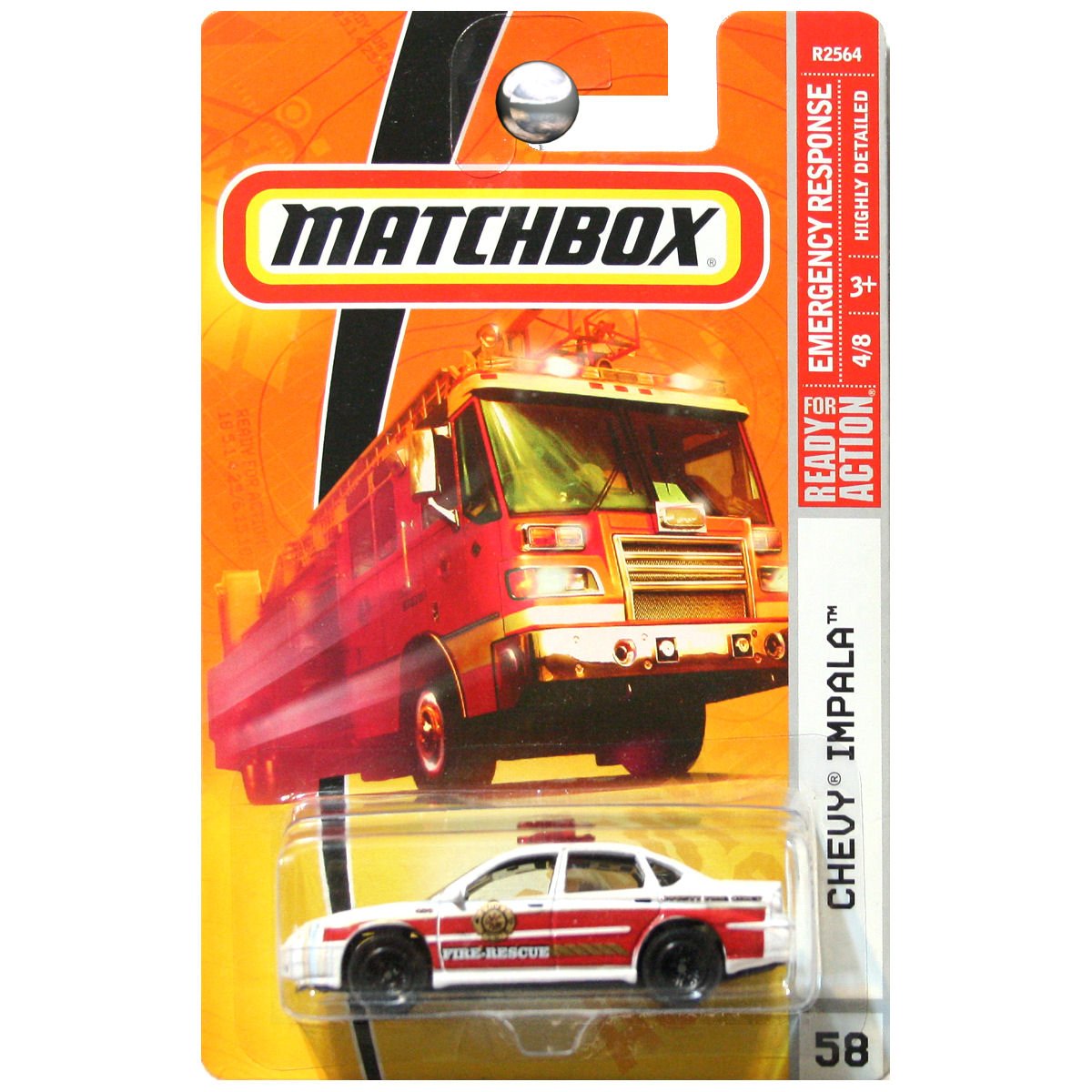 Matchbox 2009 Fire Rescue Chevy Impala # 58, Emergency Response, 1:64 Scale.