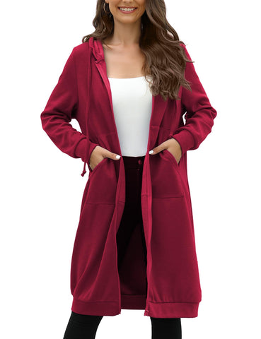 MISSKY Casual Zip Hoodie Fleece Jacket for Women Pockets Long Sleeve Pullover Winter Sweatshirts Outwear,Wine Red-Fleece L