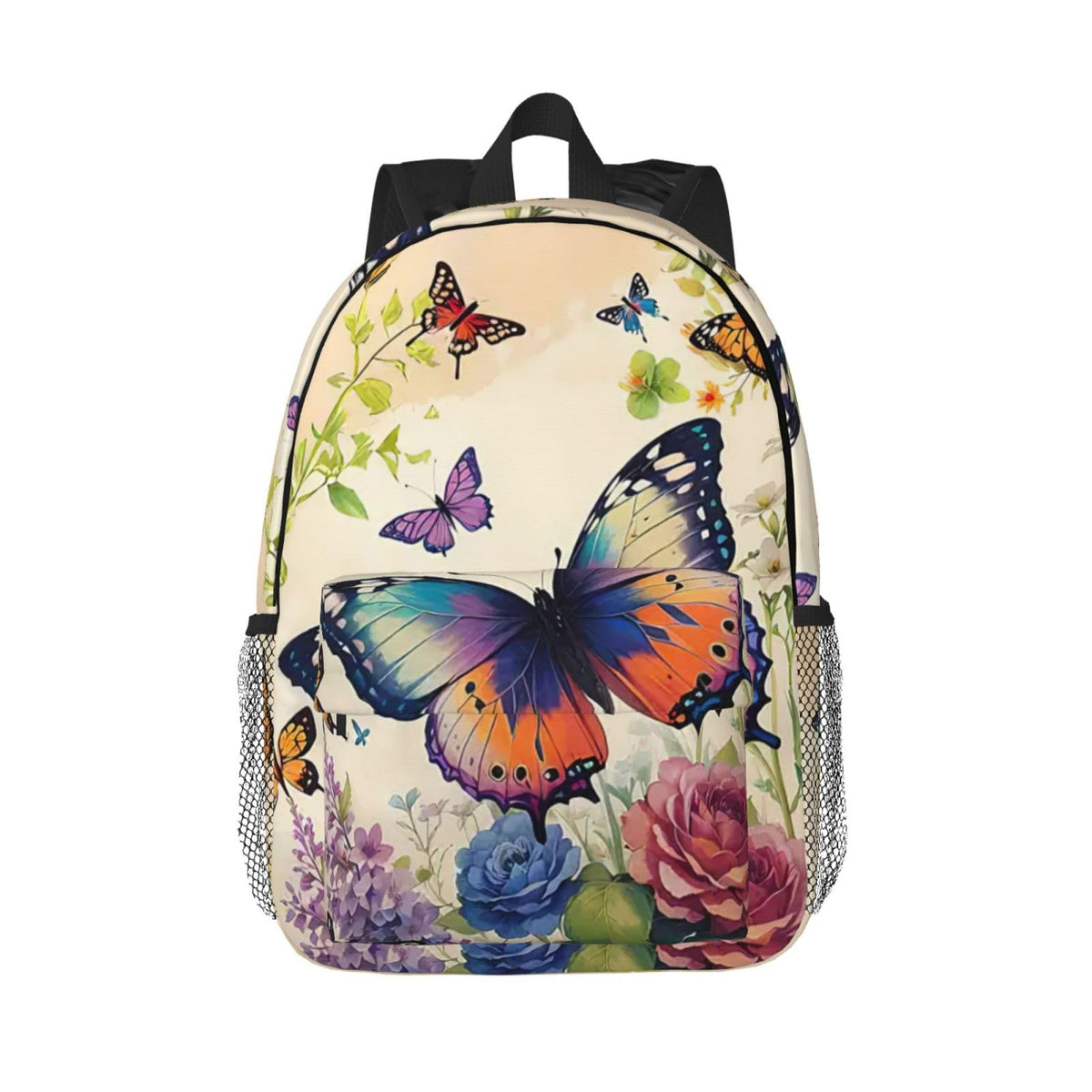 Butterfly Floral Toddler Backpack for Girls Kids Teens Woman Small School Bags Preschool Middle School Bookbags Casual Student Daypack Gifts for Travel Work Lightweight Waterproof Backpack 15inch