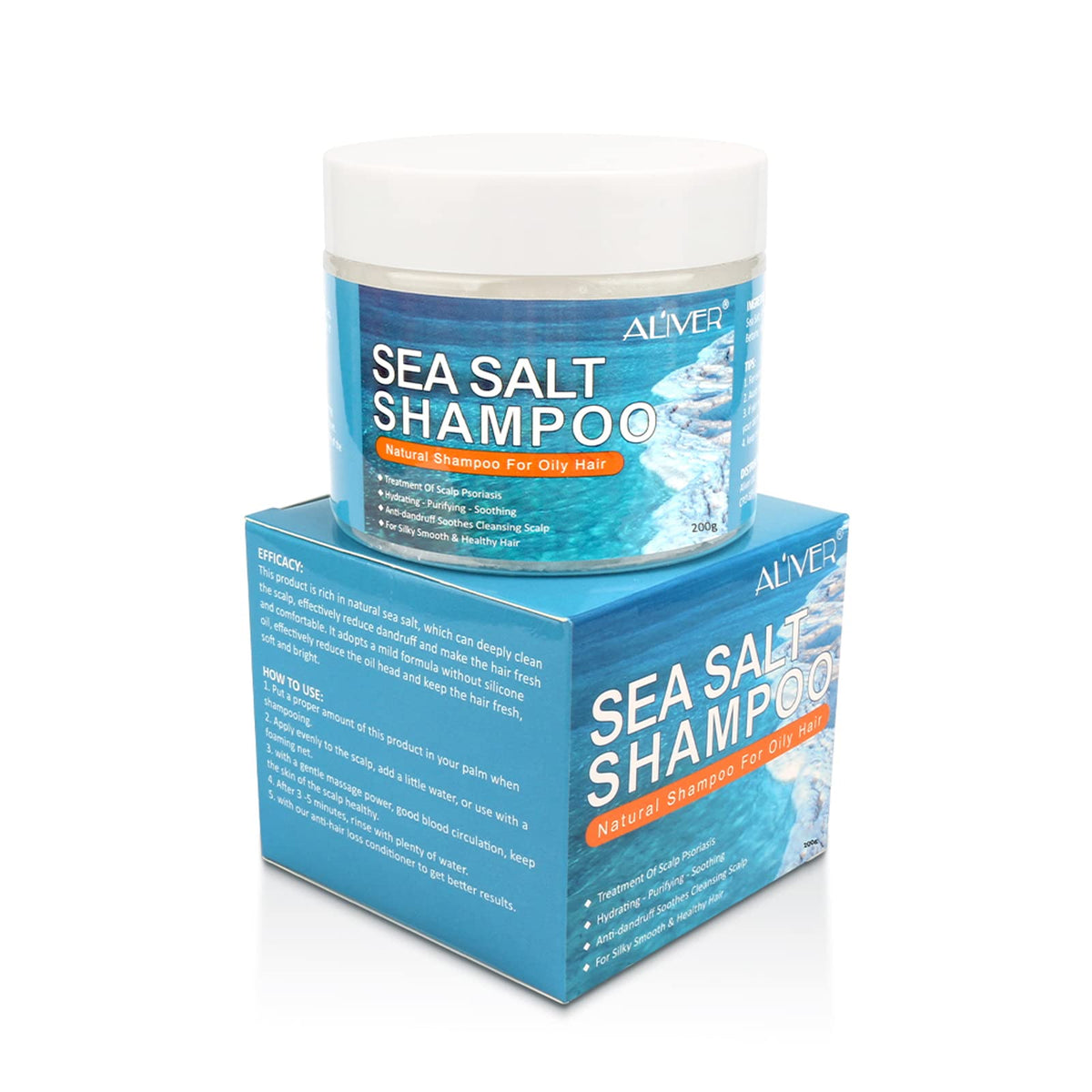 Sea Salt Shampoo, Anti-Dandruff Shampoo, Itchy Scalp Shampoo, Sea Salt Hair Treatment Shampoo for Scalp Itchy Scalp and Dandruff, 200G