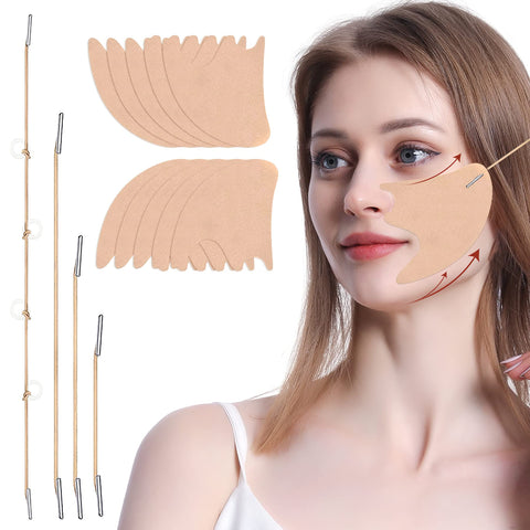 Face Lift Tapes Smile Lines Wrinkles Patches, Face Stickers Nasolabial Fold Lift Tape Home Use for Smooth Smile Lines (4pcs fixed ropes, 5 pairs replacement tapes) (Skin Tone Fabric)