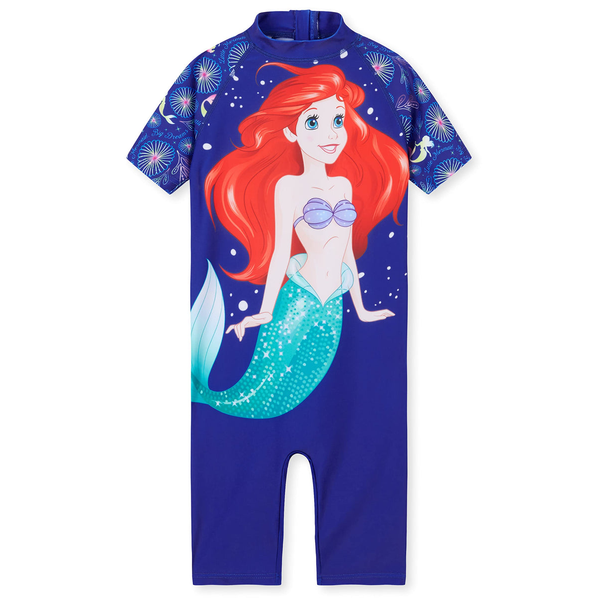 Disney One Piece Swimsuit, Full Kids Swimsuit - Kids Gifts (Blue Ariel, 7-8 Years)
