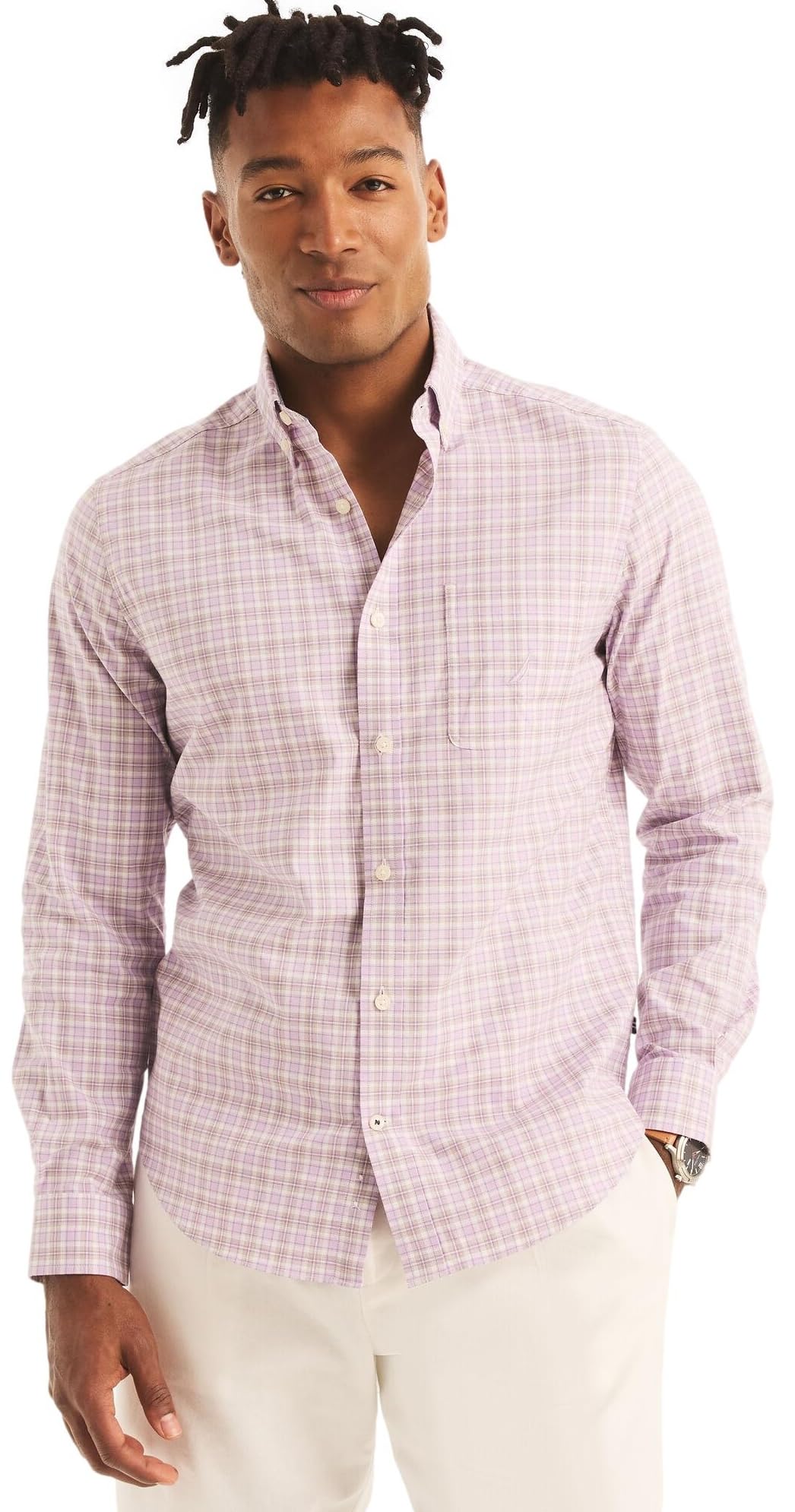 NAUTICA Men's Classic Fit Oxford Long Sleeve Button Down Shirt, PlaidLavendula, XL