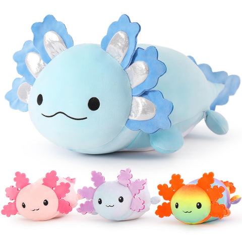 MaoGoLan 4Pcs Giant Axolotl Plush with 3 Babies Inside-23.5" Large Ultra Soft Axolotl Stuffed Animals Throw Pillow-Squishy Stuffed Axolotl Plush Collection Gift for Axolotl Lover,Kids,Teens,Light Blue