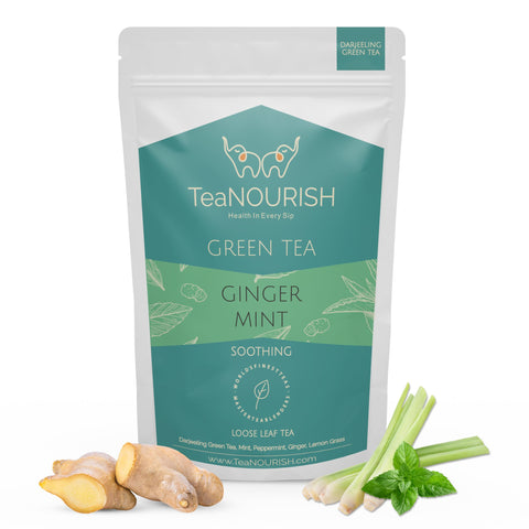 TeaNOURISH Ginger Mint Green Tea | Relaxing & Calming | Premium Darjeeling Loose Leaf | Immune Support Tea for Daily Welleness | 50 Cups Hot Tea or Iced Tea - 3.53oz/100g