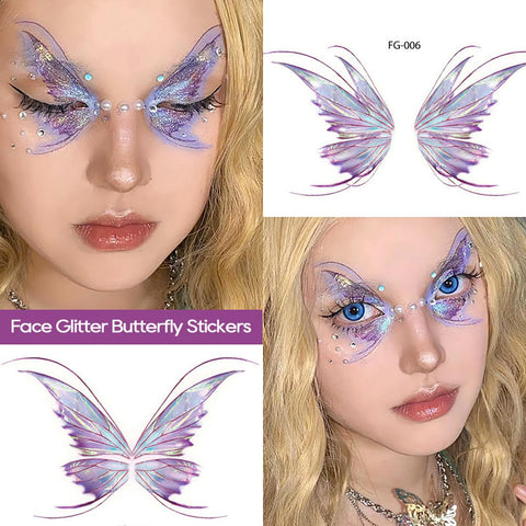 14 Sheets Glitter Butterfly Temporary Tattoos Sticker for Eye Face Makeup Decoration, Body art tattoo stickers Shiny Butterflies Waterproof Fake Tattoos Eye Decor
