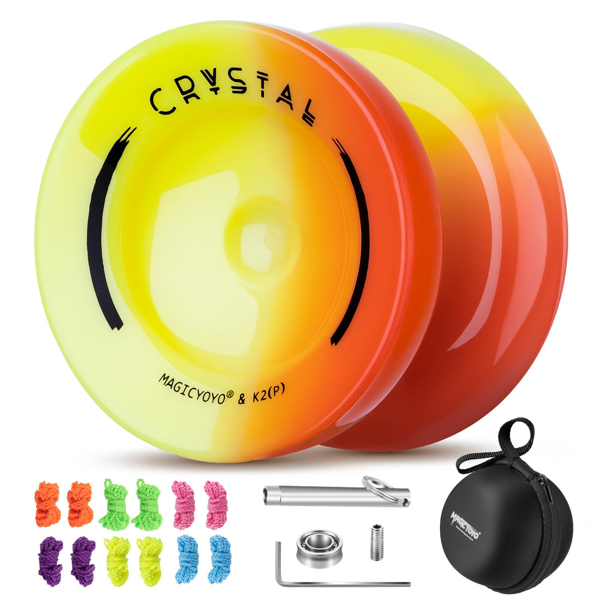 MAGICYOYO K2 Responsive Yoyo for Kids Beginners, Professional Yoyo with Unresponsive YoYo Bearing for Replacement, Plastic Yoyo with 12 Yoyo Strings, Yoyo Case, Yo-Yo Accessory Set (Red Yellow)