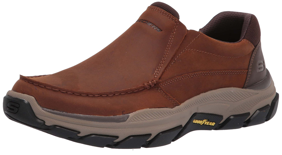 Skechers USA Men's Men's Respected-Catel Moc Toe Slip On, Dark Brown, 8.5