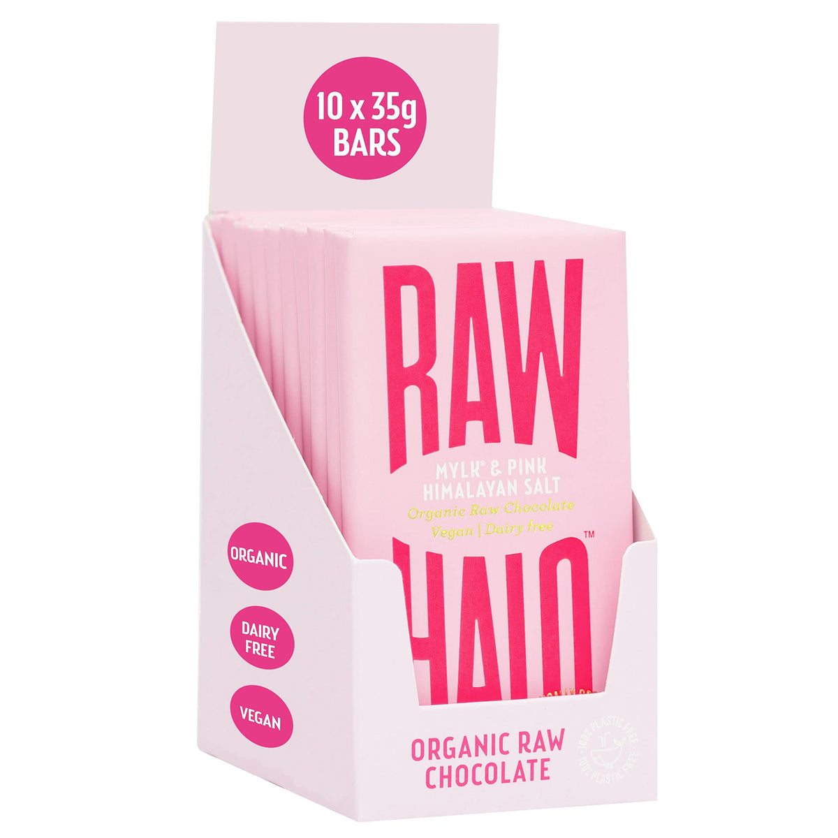 Vegan Chocolate Bar - Raw Halo - Mylk & Pink Himalayan Salt - 10 x 35g Bars - Organic, Dairy & Gluten Free