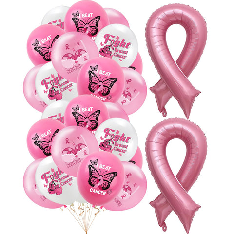 BELSITA Breast Cancer Awareness Balloons Set, 18Pcs Fight Awareness Cheer Balloons, 2Pcs Big Pink Ribbon Foil Balloon, Hospital Nurse Day Party Decoration Balloons Accessories Campaign Support