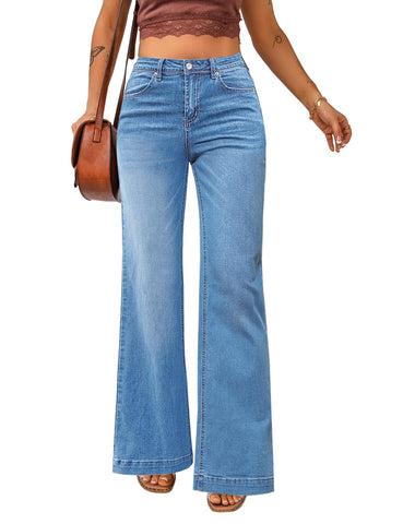 luvamia 2024 Wide Leg Jeans for Women High Waist Stretchy Classic Baggy Flare Jeans Denim Pants Indigo Medium Blue Size Medium US Size 8 to Size 10