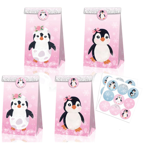 JeVenis Penguin Party Favor Bags - 12 PCS Treat & Candy Goodie Bags for Penguin Onederland Birthday & Baby Shower Decorations