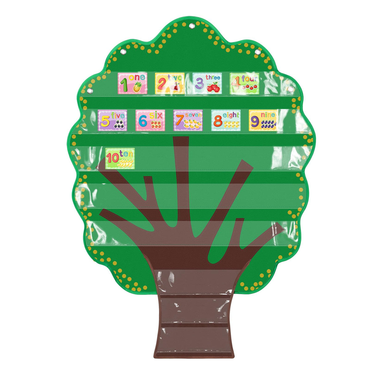 Fuutreo Tree Pocket Chart Over 3 Feet Tall with 8 Large Pockets, Hanging Classroom Pocket Chart with 10 Dry Erase Cards for Sight, Classroom Activities Teacher and Education Supplies