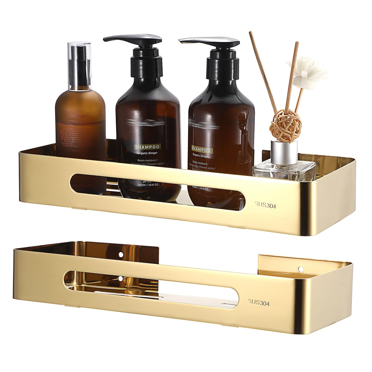 IGNPION 2pcs Shower Organizer Shelf Storage Corner Rack Stainless Steel Bathroom Caddy Wall Mounted Bathroom Accessory Shelf,Gold