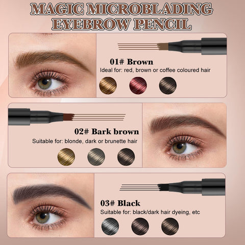 Generic Eyebrow Microblading Pen, 2PCS Microblading Eyebrow Pen Tattoo Pencil 4 Fork Tip, Waterproof Magic Eyebrow Pencil Microblading Eyebrow Pencil for Natural Makeup (Brown)