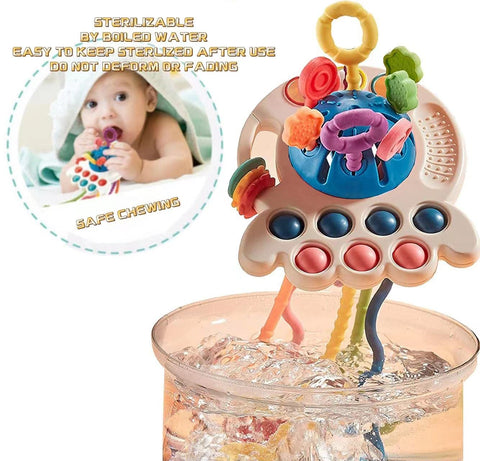 18M+Infant Montessori Toys, Children's Sensory Toys, Flying Saucers, Food-Grade Silicone Cable Activity Toys, Baby Travel Bathing Toys, Baby and Children's Dental Toys