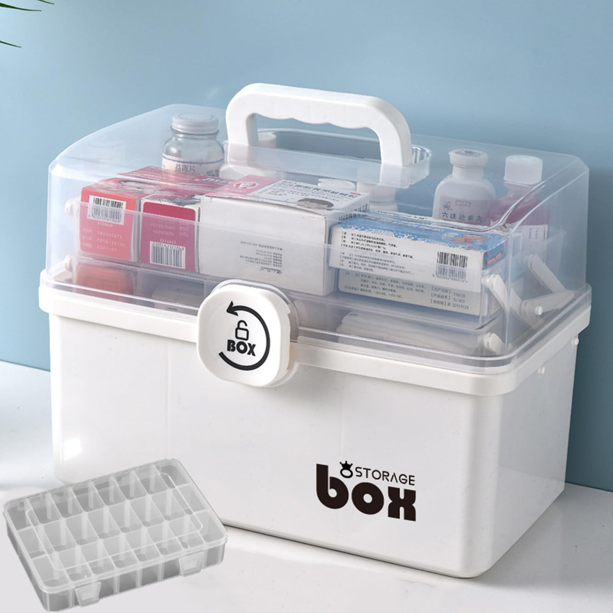 NCRGB Multifunctional storage box with 1 small box (White, Model 2)