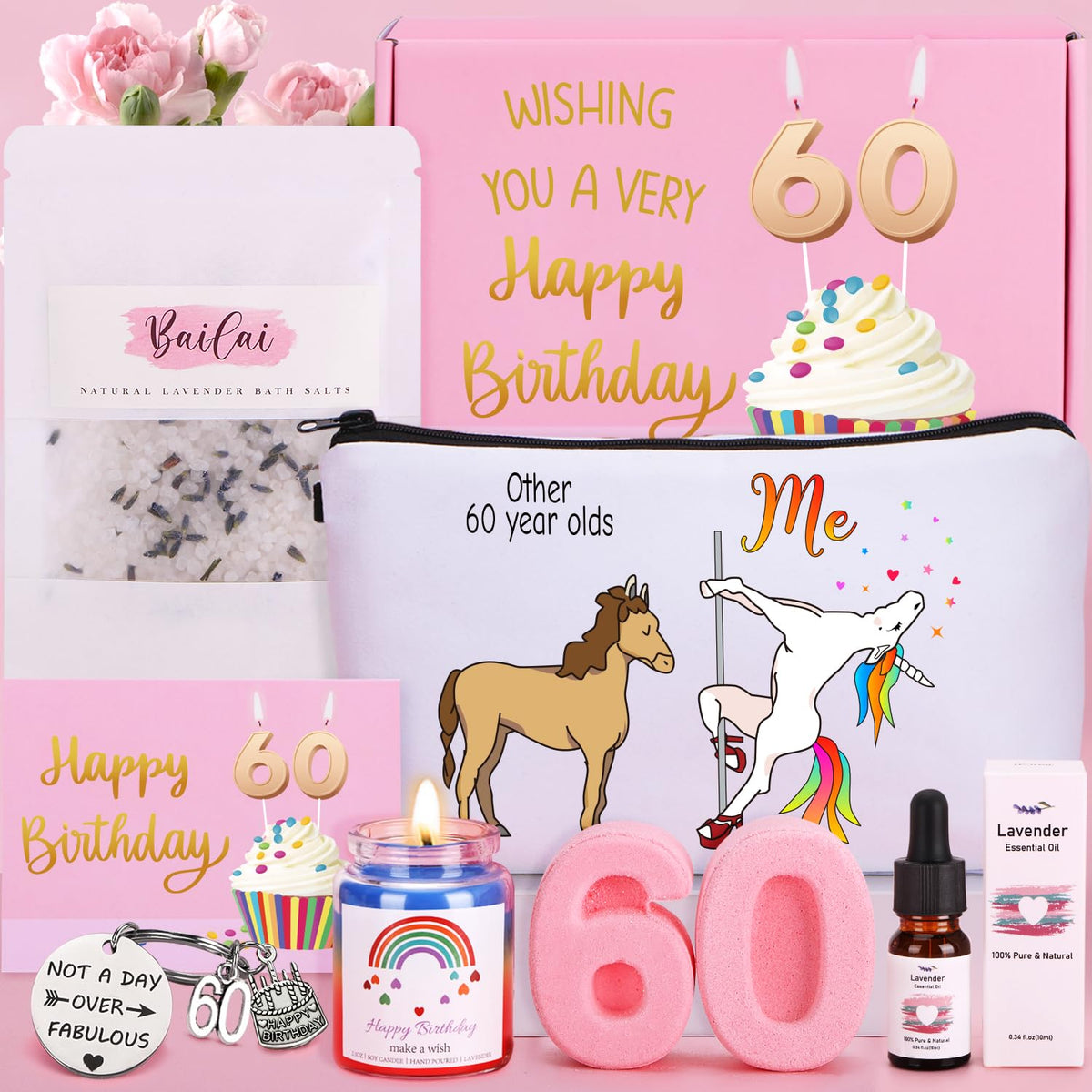 60th Birthday Gifts for Women, Unique 60th Birthday Pamper Gifts for Women 60th Birthday Hampers for Her, Funny Happy 60th Birthday Presents Gifts Ideas for Women Best Friend, Sister, Wife