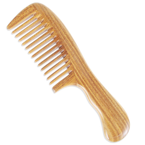 Onedor Handmade 100% Natural Green Sandalwood Hair Combs - Anti-Static Sandalwood Scent Natural Hair Detangler Wooden Comb (Wide Tooth)