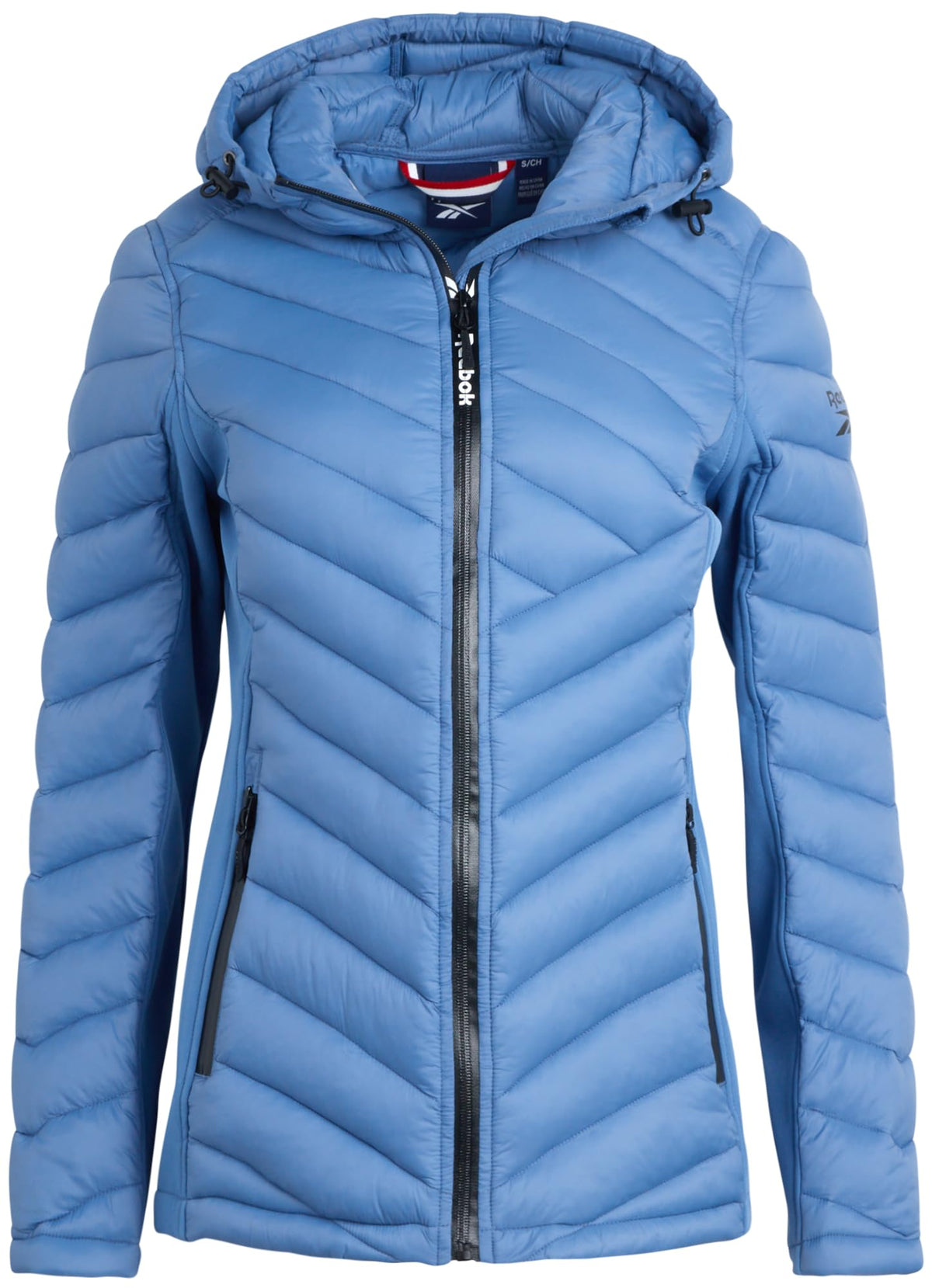 Reebok Women's Jacket - Lightweight Quilted Puffer Parka Coat with Flex Stretch Panels - Casual Jacket for Women (S-XL), Size Large, Hoops Blue