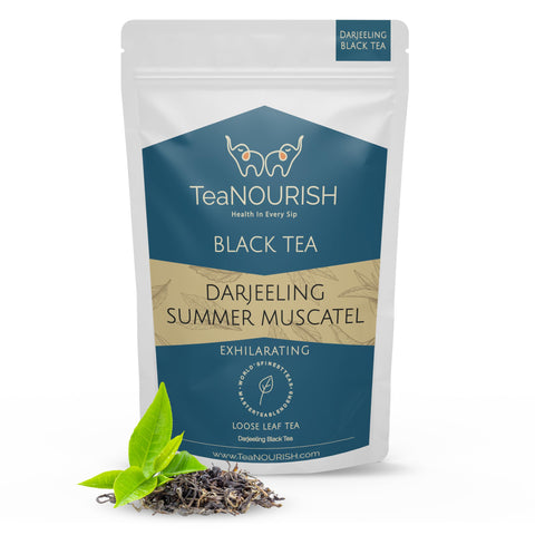 TeaNOURISH Darjeeling Summer Muscatel Black Tea | Second Flush Loose Leaves | Full Bodied, Musky Fragrance with Floral Notes | Sourced Direct From Origin - 3.53oz/100g