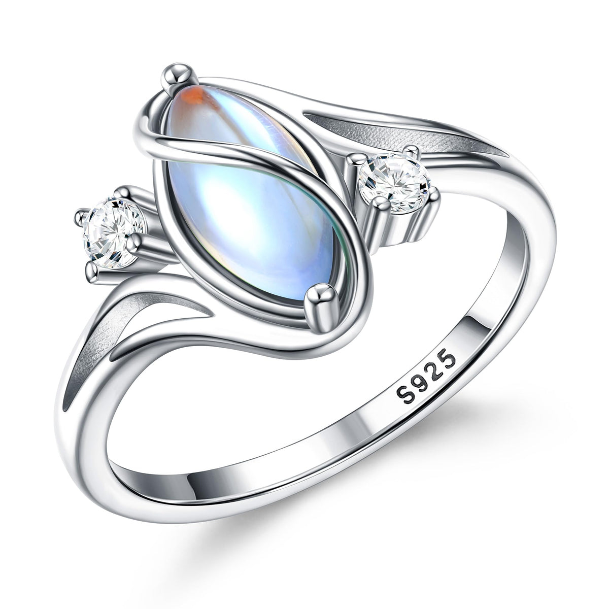 Adramata 925 Sterling Silver Moonstone Ring for Women Solitaire Gemstone Ring Shiny Finger Ring Handmade Statement Ring Thumb Ring Moonstone Ring Silver Ring for Women, Green,White