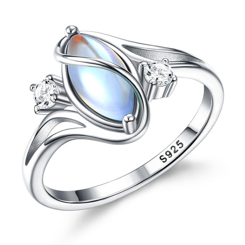 Adramata 925 Sterling Silver Moonstone Ring for Women Solitaire Gemstone Ring Shiny Finger Ring Handmade Statement Ring Thumb Ring Moonstone Ring Silver Ring for Women, Green,White