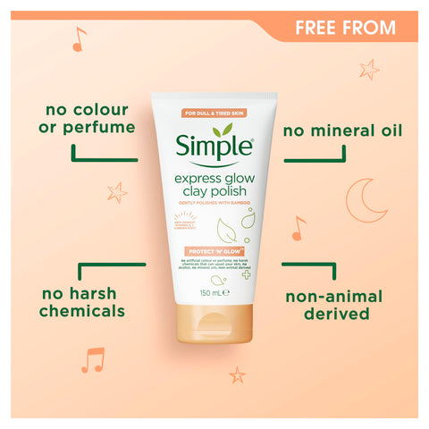 Simple Protect 'N' Glow Express Glow Clay Polish Cleanser, 1x 150 ml + Triple Protect Moisturiser, 1x 40 ml + Brightening Eye Gel, 1x 25 ml - Set of 3