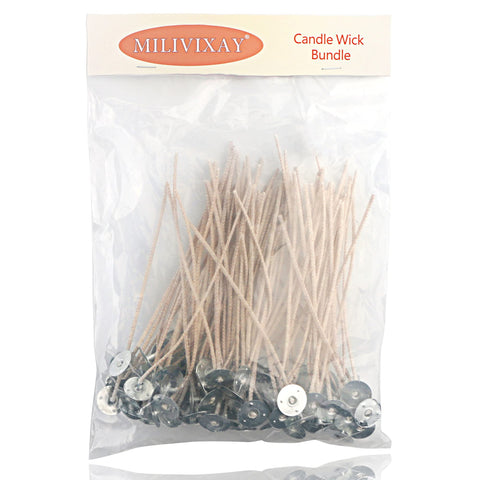 MILIVIXAY 100pcs ECO 2 Wicks for Soy Candles, 6.0inch Cotton & Paper Candle Wicks, Pre-Waxed and Tabbed ECO Wicks for Soy Candles Making.