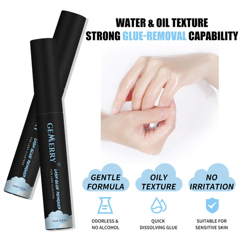 GEMERRY Lash Remover for Lash Extensions 5ml Cluster Lash Glue Remover for Cluster Lashes Self-Use Eyelash Extension Remover Gentle Non-irritating Mascara Wand Lash Extension Remover Oil Texture