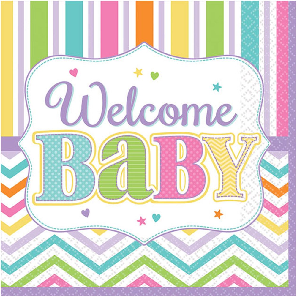 Amscan Colorful Baby Bright Beverage Party Napkins, 5 x 5', Multi