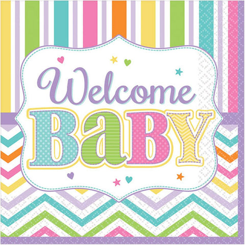 Amscan Colorful Baby Bright Beverage Party Napkins, 5 x 5', Multi