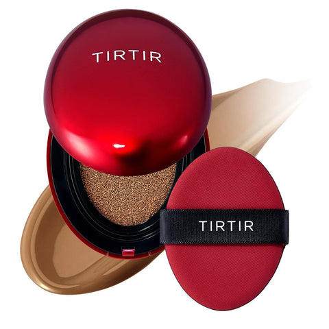 TIRTIR Mask Fit Red Cushion Foundation | Full coverage, Weighless, Skin fit, Satin Glow Finish, Korean cushion foundation (#43N Deep Cocoa, 0.63 Fl Oz (Pack of 1))