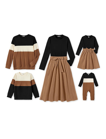 PATPAT Family Outfit Set - Partner Look Mother Daughter Clothing, Long Sleeve T-Shirt & Mother Child Dresses Mum Daughter Clothing for Autumn & Spring/Baby & Boys & Girls/Women & Men Khaki