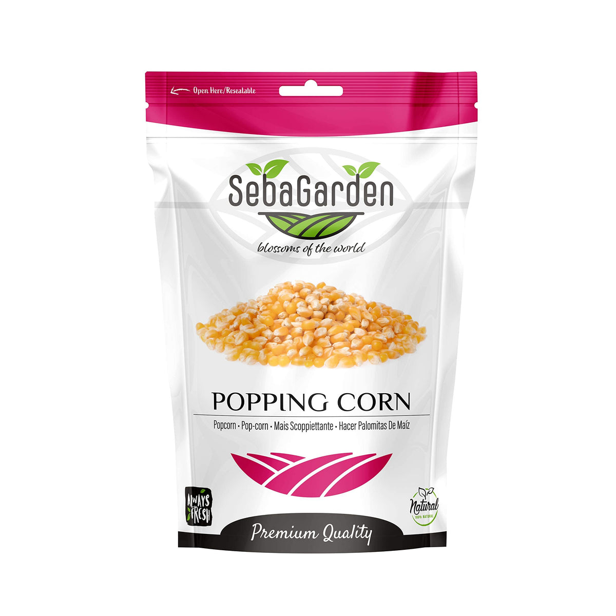 Seba Garden Popping Corn Kernels GMO FREE, Ziplock Bag Strong resealable Popcorn from Argentina (1kg)