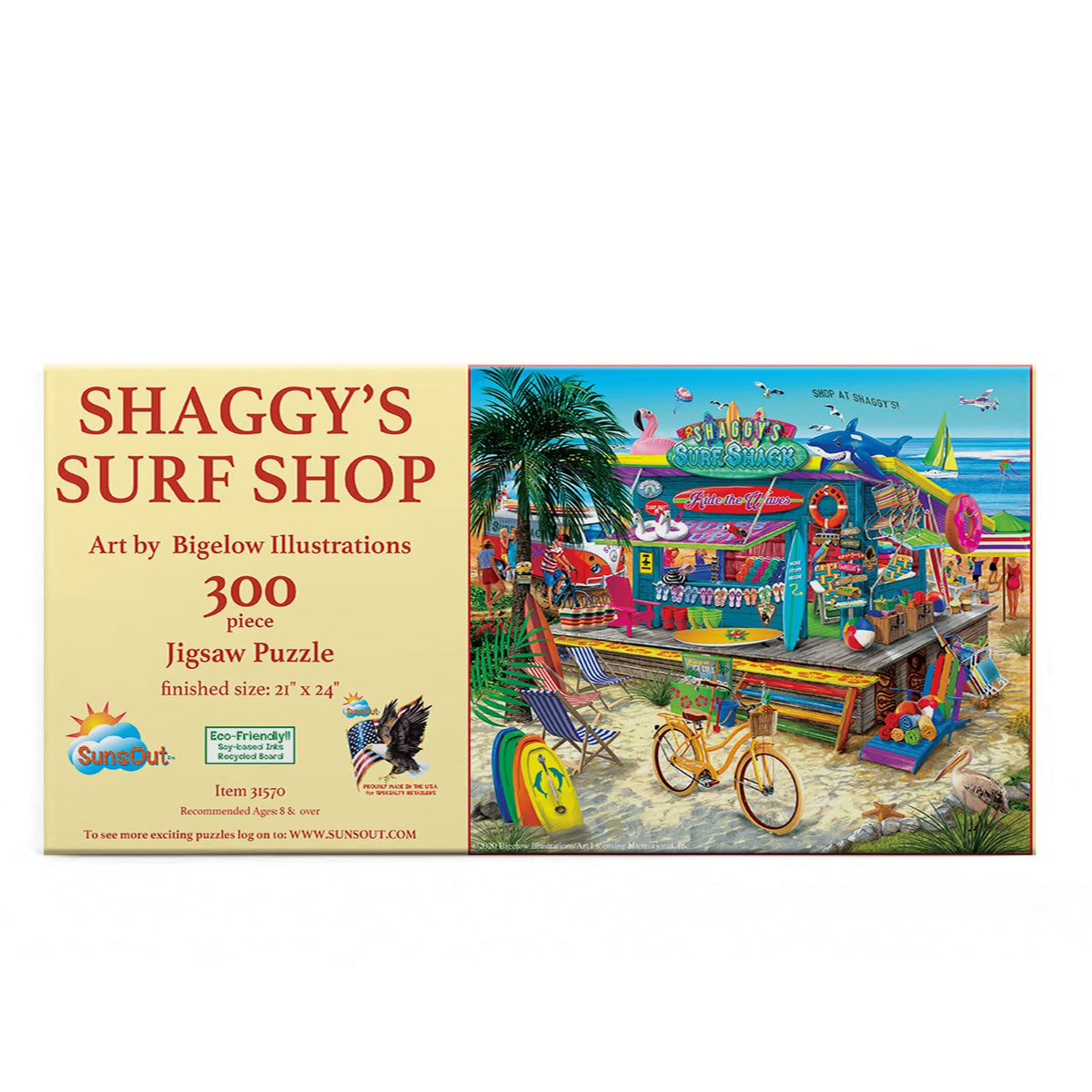 SUNSOUT INC - Shaggy's Surf Shop - 300 pc Jigsaw Puzzle by Artist: Bigelow Illustrations - Finished Size 21" x 24" - MPN# 31570