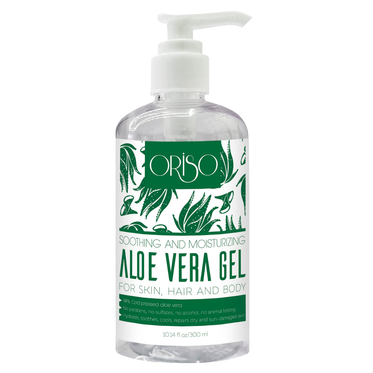 ORISO Aloe Vera Gel With Cold Pressed Aloe Vera - Pure Sunburn Relief, Bug Bites, Small Cuts - Soothing Moisturizer Lotion For Face, Hair and Body - 10 Fl Oz