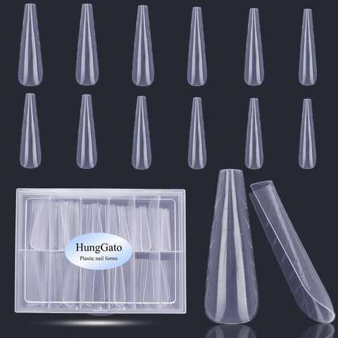 HungGato120Pcs Dual Nail Form Poly Extension Gel Builder Nail Gel Flat Stiletto Reusable Nail Molds Coffin 12 Sizes for Gel Manicure Nail Art Design Salon DIY at Home
