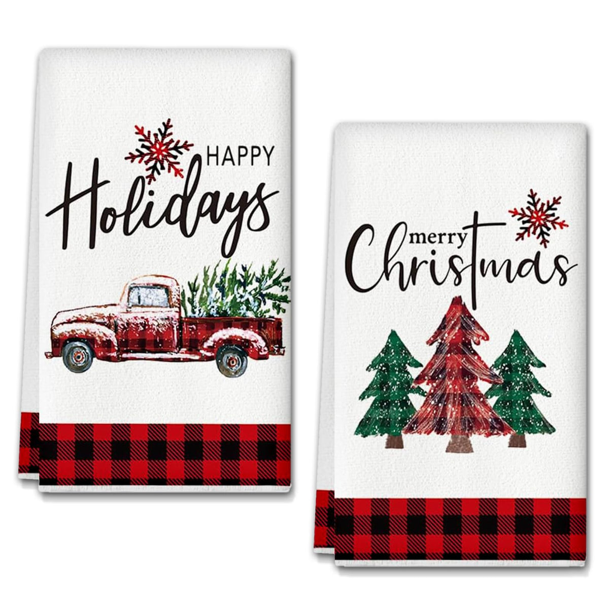 LUYANFX Set of 2 Truck Christmas Trees Tea Towels Christmas Kitchen Towels Tea Towels Cotton Seasonal Merry Christmas Drying Towel - Durable, Absorbent, 18 x 26 Inches