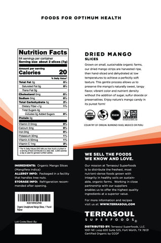 Terrasoul Superfoods Organic Dried Mango Slices, 16 Oz - Naturally Sweet & Tart | No-Added Sugar | Healthy Prebiotic