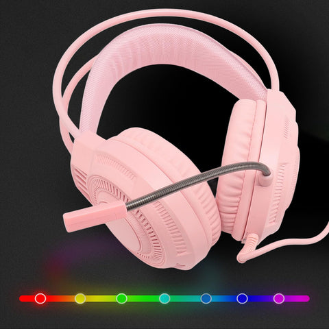 CCYLEZ Computer Gaming Headset, Noise Cancelling Over Ear Headphones with Mic, Lightweight Comfortable Wired Headphones with Colorful Light Effects, Pinks