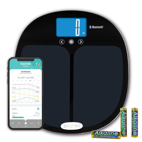Salter 9192 BK3R Smart Analyser Bathroom Scale - Electronic Weighing Scale, Digital Bath Scales, Body Weight/Fat/Water, Muscle/Bone Mass, BMI/BMR, Connect to Phone with Salter Health App via Bluetooth