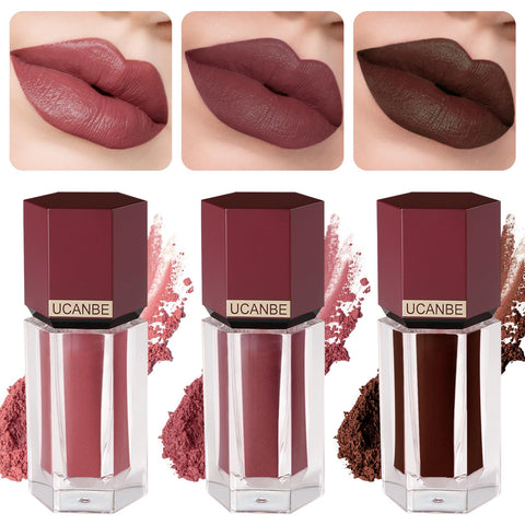 UCANBE 3 Pcs Powder-to-Cream Lip Color Matte Lipstick Set, Highly Pigmented Velvet Smooth Face Makeup Powder for Lip, Eye & Cheek, Non-sticky Long Lasting Makeup Lip Sticks Kit #1