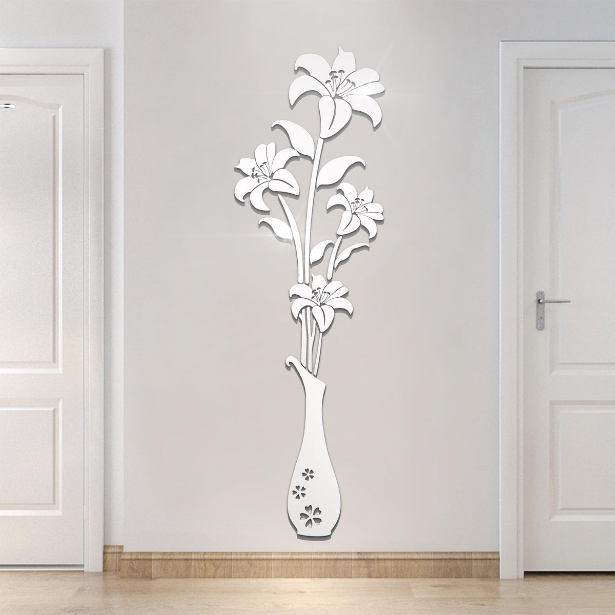 HNVNER Mirror Wall Decals - 3D Flower Wall Stickers Murals for Living Room Bedroom,DIY Walls Decor for TV Background and Sofa Backdrop (L, Mirror Silver)