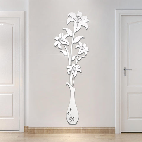 HNVNER Mirror Wall Decals - 3D Flower Wall Stickers Murals for Living Room Bedroom,DIY Walls Decor for TV Background and Sofa Backdrop (L, Mirror Silver)