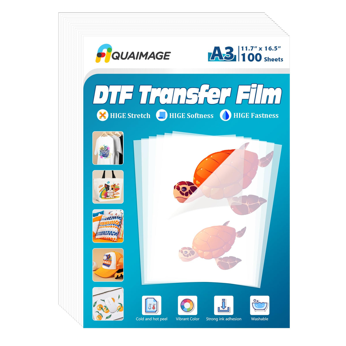 100 Sheets DTF Transfer Film A3(11.7x16.5 Inch) double-Sided Matte Finish, DTF Film for Sumblimation or DTF Inkjet Printer Hot & Cold Peel DTF Paper Direct to Film PET Transfer Paper for T Shirts