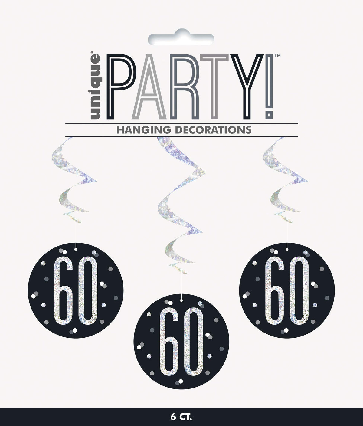 Unique 83788 Black Prismatic 60th Birthday Hanging Decorations,32" 6 Pcs, Age 60